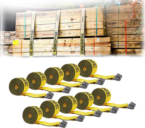 Mytee Products Kinedyne Winch Straps 4" x 30' Gold Heavy Duty Tie Down w/Flat Hooks WLL# 5400 lbs | 4 Inch Cargo Control for Flatbed Truck Utility Trailer (1 Pack)